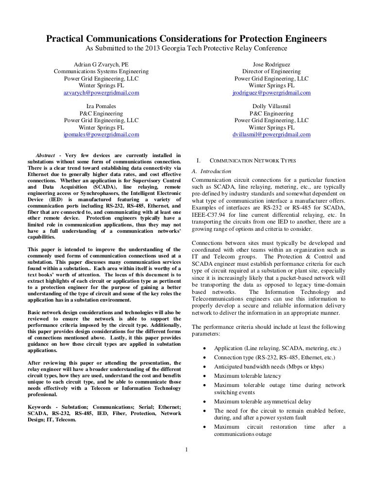 practical communications considerations for protection engineers